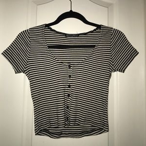 Brandy Melville Striped Button Up Crop Top